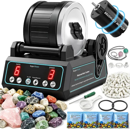 Vista 10 de K1 Rock Tumbler Kit – Pulidor de rocas giratorio fiable para adultos, principiantes y aficionados, barril de goma silencioso de 2.5 libras con 3