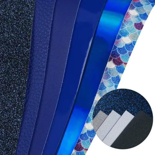 Vista 5 de Juego de 6 hojas de piel sintética de 8 x 12 pulgadas (7.9x11.8 in), serie azul real, purpurina fina, patente litchi azul real