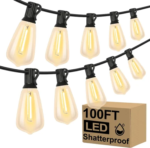 Vista 17 de Brightever Luces de Cadena para Exteriores de 25 Pies, Luces de Patio ST38 con 13 Bombillas Edison, Luces Colgantes Impermeables Conectables
