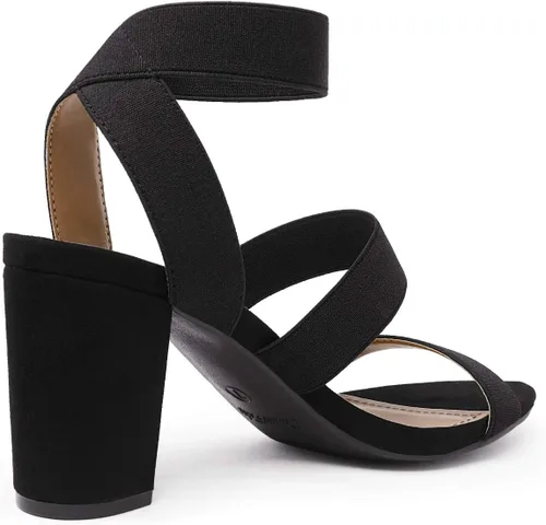 Vista 3 de DREAM PAIRS Sandalias de tacón de vestir con correa elástica alta y gruesa para mujer