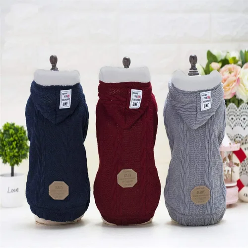 Vista 4 de Rdc Pet Clothes - Suéter de lana con gorro para perros y gatos, abrigo cálido de forro polar de cuello alto para invierno (S, azul clásico)
