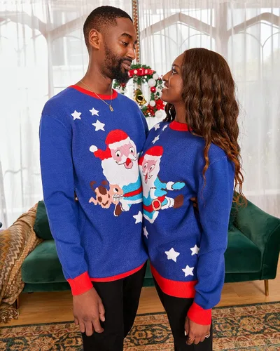 Vista 7 de Suéteres de Navidad sin botones coordinados Ugly Couple para mujeres y hombres de primera calidad de alta densidad elásticos suaves no causan comezón