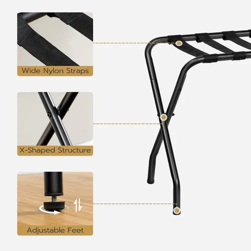 Vista 9 de HOOBRO Portaequipajes, soporte plegable de metal para maleta para habitación de invitados, soporta hasta 100 libras, 27 x 15.3 x 22 pulgadas, marco