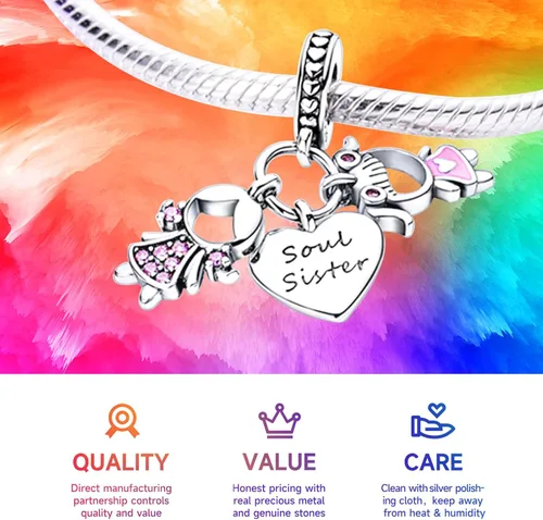 Vista 3 de Cuentas de plata de ley 925 para pulseras y collares, cuentas de cristal para hermana de pasaporte de avión, pulseras de ángulo de corazón de café