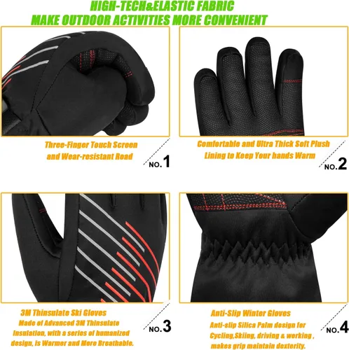 Vista 4 de MOREOK Waterproof & Windproof -10F Winter Gloves for MenWomen, 3M Thinsulate Thermal Gloves Touch Screen Warm Gloves for