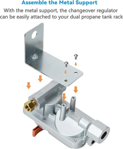 Vista 4 de Skyflame Regulador de propano RV de dos etapas con cambio automático, kit de conexión de tanque de propano dual con 2 piezas de mangueras trenzadas