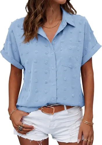 Vista 13 de Beautife Camisas con botones para mujer, blusas de manga corta Albaricoque