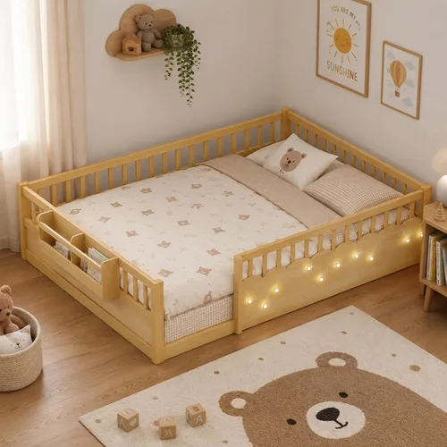 Vista 14 de Cama Montessori de tamaño matrimonial con barandillas, color gris