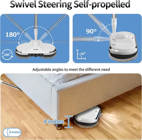 Vista 7 de Mopa Eléctrica, AlfaBot WS-24 Mopa Giratoria Inalámbrica para Limpieza de Pisos, Limpiador de Pisos Ligero y Recargable con Pulverizador de Agua