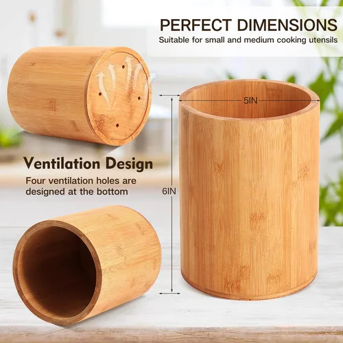 Vista 8 de Soporte de bambú para utensilios de cocina, soporte grande para encimera de cocina, cuchara de bambú y soporte para palillos para decoración