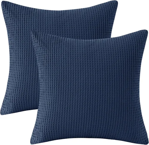 Vista 8 de PHF Funda de almohada 100% algodón con tejido de gofre, 22 x 22 pulgadas, sin relleno, paquete de 2 elegantes fundas de almohada cuadradas