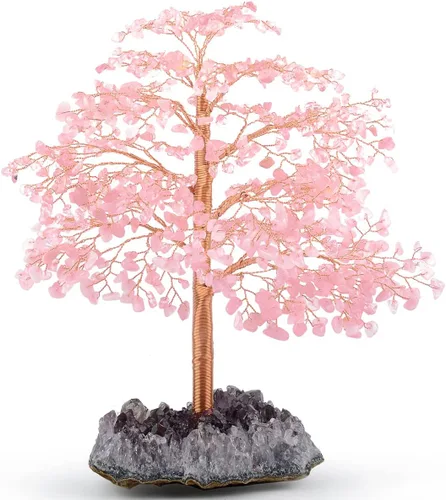 Vista 13 de Árbol de la vida con piedras preciosas de amatista natural, base de cuarzo transparente, bonsái de dinero de chakras, Feng Shui, cristales curativos