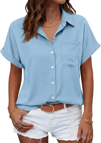 Vista 36 de Beautife Camisas con botones para mujer, blusas de manga corta Albaricoque