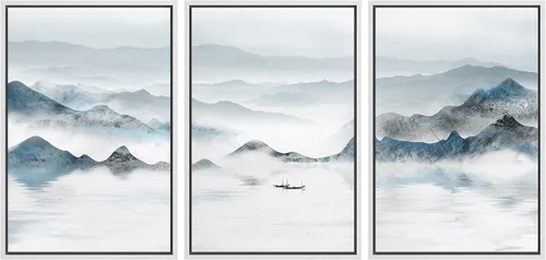 Vista 87 de NWT Lienzo enmarcado para pared, juego de arte en acuarela pastel, bosque de montaña oscura, naturaleza silvestre, ilustraciones de arte moderno