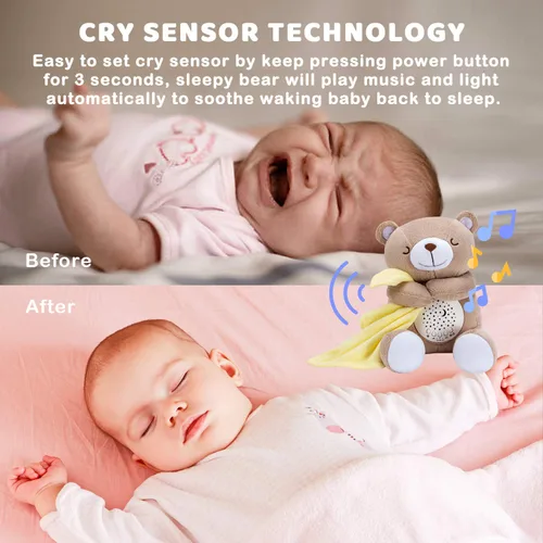 Vista 3 de BEREST Oso de sueño recargable para bebé, proyector de luz nocturna para decoración de guardería, sensor de latido del corazón de la madre, máquina