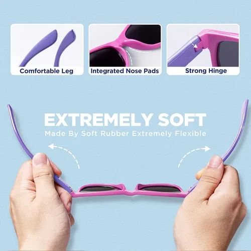 Vista 4 de RIVBOS RBK023 - Gafas de sol para niños y niñas, con protección UV, polarizadas, de goma, flexibles