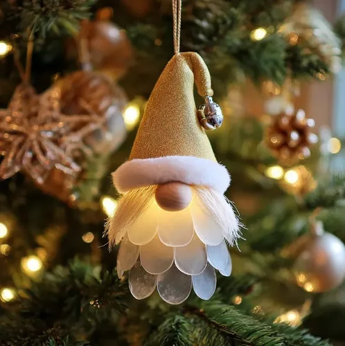 Vista 3 de Adorno de Navidad de gnomo de cristal de mar, hecho a mano, decoración de Navidad, colgante de gnomo 3D, adornos colgantes para árbol, fiesta