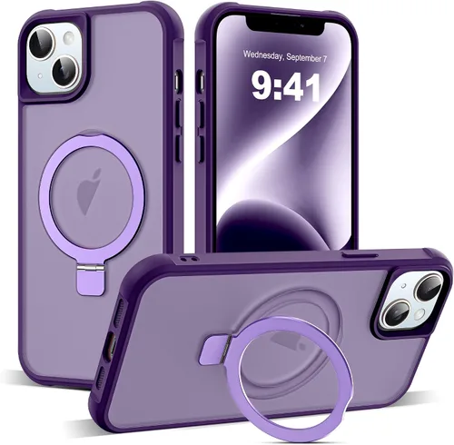 Vista 100 de SKYLMW - Funda compatible con iPhone 11 de 6.1 pulgadas, con soporte magnético invisible tipo anillo, funda translúcida de grado militar, compatible