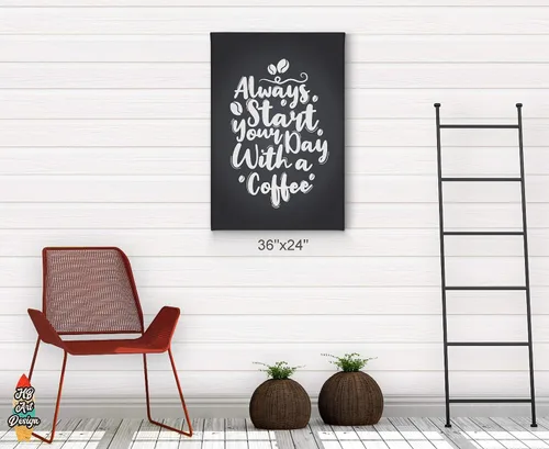 Vista 4 de HB Art Design Always Start Your Day With a Coffee Quote Canvas Print Wall Art Coffee Bar Decor Coffee Signs Kitchen Wall Decor Dining Room