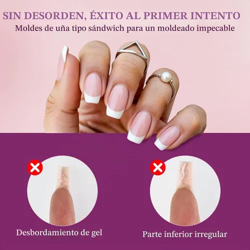 Vista 3 de 280 formas de uñas dobles tipo sándwich, 14 tamaños, forma ovalada para gel constructor, moldes de extensión de uñas reutilizables de cobertura