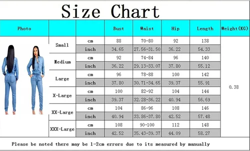 Vista 6 de Women's Skinny One-Piece Jeans Jumpsuits High Waist Stretch Jean Trousers Denim Slim Set of Clothes Long Sleeves Pants