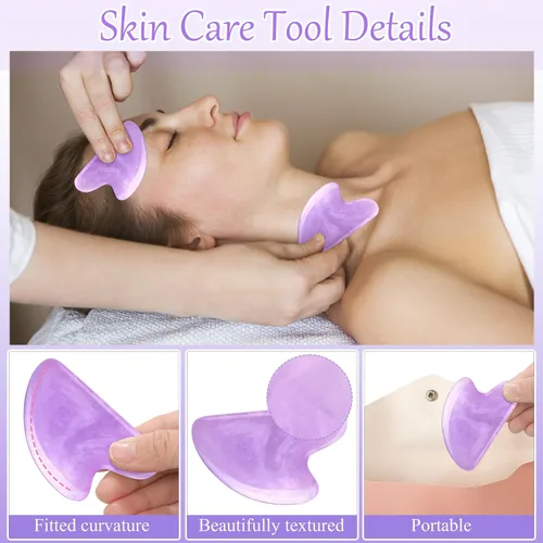 Vista 3 de Sherr 16 herramientas faciales Gua Sha Stone Gua Sha, herramientas de masaje facial, masajeador facial para cuerpo, spa, acupuntura, aliviar