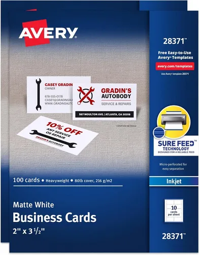 Vista 10 de Avery - Tarjetas de presentación impresas con tecnología de alimentación segura, 2 x 3.5 pulgadas, color blanco, 100 tarjetas de presentación