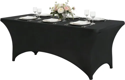 Vista 18 de CWK - Funda de mesa de elastano elástica impermeable de 4 pies para mesas rectangulares - Mantel elástico ajustable para mesas plegables, tela