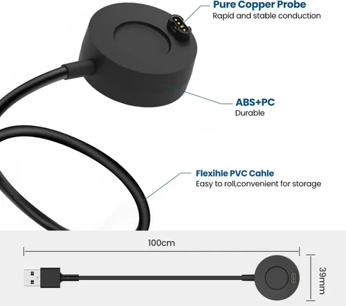Vista 3 de Paquete de 2 cargadores compatibles con cargador solar Garmin Instinct E 3 2S 2 2X, estación de carga portátil de repuesto y cable USB de 3.3 pies