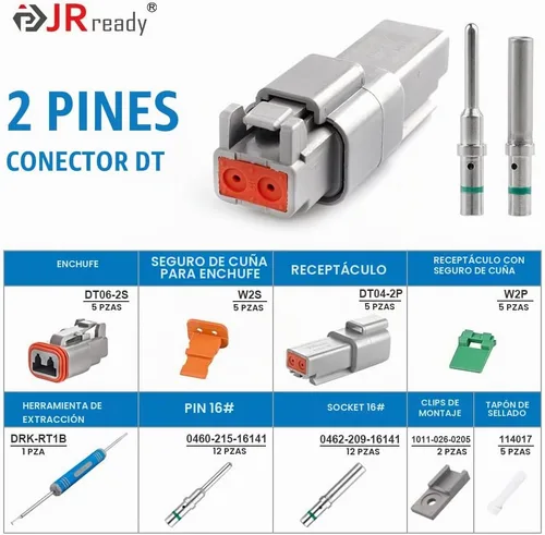 Vista 2 de JRready Kit de conectores Deutsch de 2 pines con contactos sólidos de tamaño 16 (14-20AWG), conector impermeable Deutsch de 2 pines de la serie