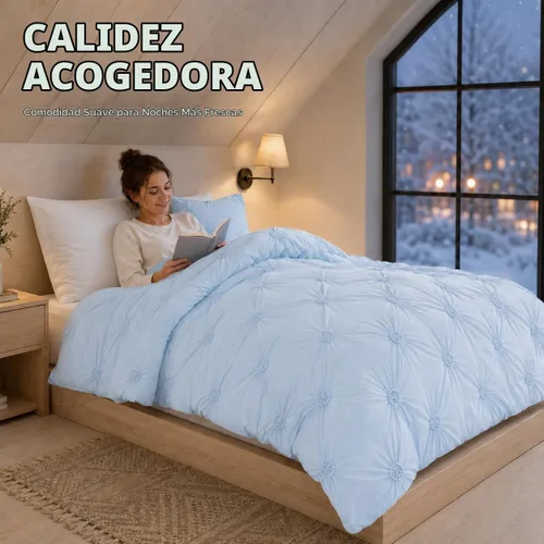Vista 3 de Swift Home, juego de edredón tamaño individual y individual XL, azul bebé, juego de ropa de cama con pinzas florales 3D arrugadas - 2 piezas de ropa