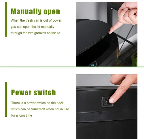 Vista 3 de Basurero de cocina de 13.2 galones con sistema de control de olores, cubo de basura automático con sensor de movimiento táctil con tapa, cubo