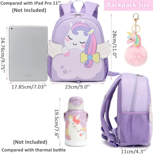 Vista 3 de Meisohua Mochila infantil con correa para niñas y niños, arnés preescolar, mochila para guardería, mochila escolar para niños pequeños, Púrpura