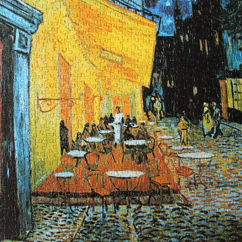 Vista 5 de Moruska Rompecabezas de 1000 piezas para adultos de Vincent Van Gogh con terraza de café en la noche Colección del museo Jigsaw Puzzle, obra