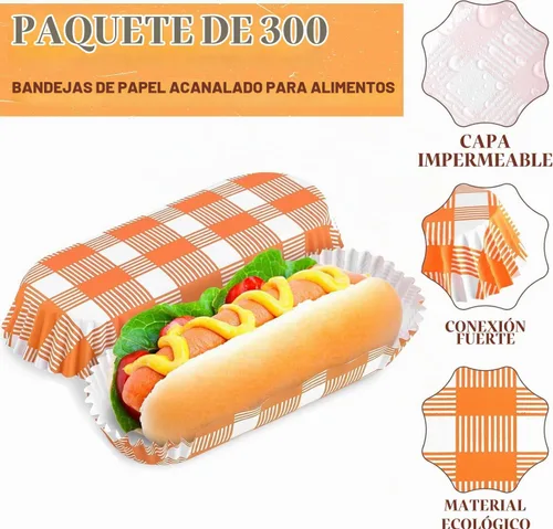 Vista 3 de Ocmoiy Bandejas de papel para perros calientes, 300 unidades, naranja