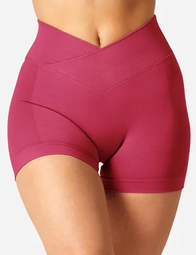 Vista 5 de YEOREO - Pantalones cortos de entrenamiento Scrunch Butt para mujer, 3.5 pulgadas, sin costuras, cintura cruzada en forma de V, para hacer deportes