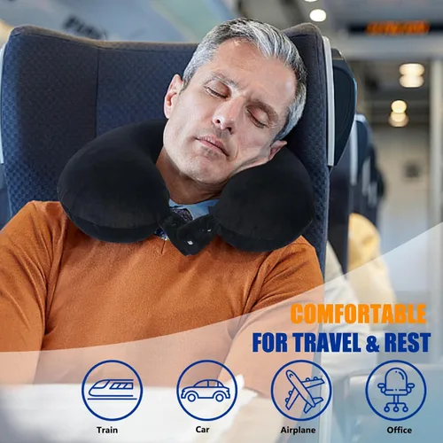 Vista 2 de SAIREIDER Almohada de viaje de espuma viscoelástica 100% pura, almohada de viaje para el cuello, almohada de avión para viajes, automóvil, hogar