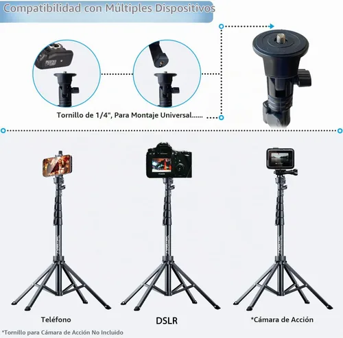 Vista 2 de Fugetek Trípode selfie stick de 62 pulgadas para iPhone, diseño estable de 4 patas, control remoto Bluetooth, palo y piernas de aluminio, ligero