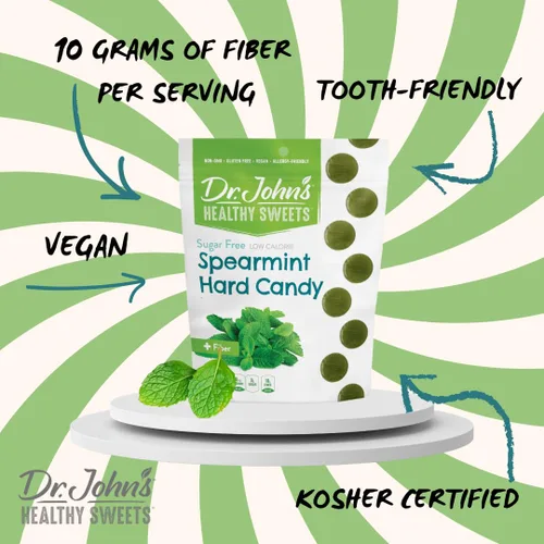 Vista 3 de Dr. John's Healthy Sweets Caramelo duro de menta verde con cero azúcar, sin colorantes, a base de plantas, apto para dieta cetogénica, bolsa de 3.85