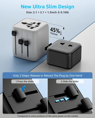 Vista 3 de Adaptador de viaje universal "Air" 2500W Max AC, cubre más de 200 Negro