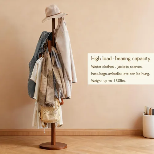 Vista 4 de Perchero de Bambú Cactus para Abrigos y Ropa, Perchero Independiente con 6 Ganchos para Adultos y Niños, Perchero Resistente Moderno para Entrada