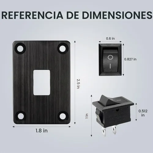 Vista 6 de 1 pieza Interruptor basculante negro KCD1 para barco, interruptor de panel SPST de 2 posiciones y 2 pines, 6A 250V CA 10A 125V CA, con 4 piezas