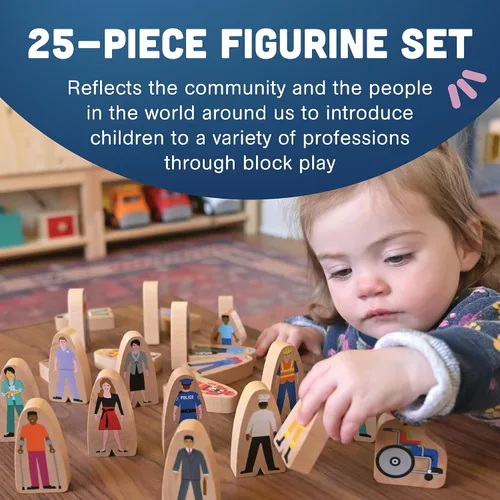 Vista 3 de Constructive Playthings Wooden Community Helpers - Juego de figuras de juguete de madera de 25 piezas, figuras de juguete de madera independientes