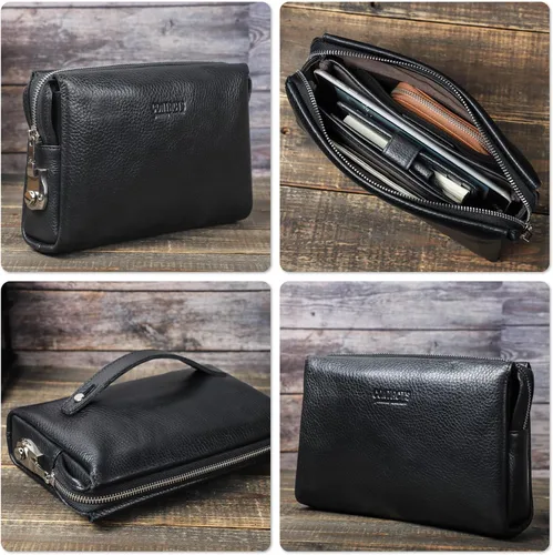Vista 29 de Funda de piel de grano superior para hombre y mujer, múltiples bolsillos/ranuras, RFID de gran capacidad para tarjetas, cheques, dinero, pasaporte