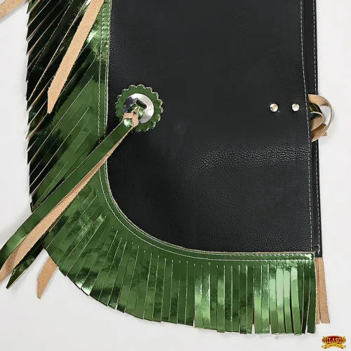 Vista 5 de HILASON Pro Rodeo Bull Riding Chaps de piel sintética juvenil verde oliva base verde oliva Chaps de montar toros Western Chaps cuero Western