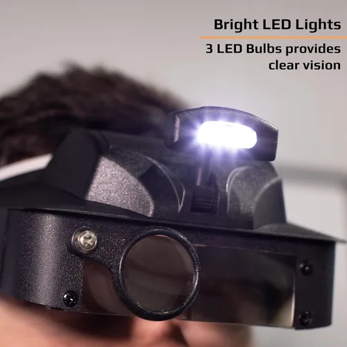 Vista 5 de Carson LumiVisor - Lupa de cabeza, visera de cabeza negra con lupa iluminada LED (2x/3x/5x/6x) (LV-10)