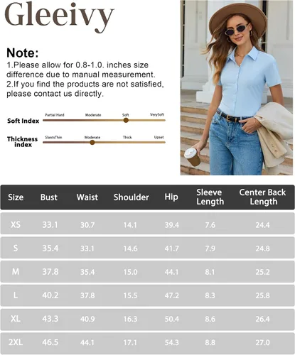 Vista 5 de Gleeivy Camisas con botones para mujer, ajustadas, de manga corta, elásticas, para el trabajo, sin arrugas, blusas de oficina