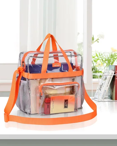 Vista 12 de MAY TREE Bolsa transparente para eventos en estadios de 12 x 6 x 12 pulgadas, bolsa de almuerzo transparente con correas reforzadas para trabajo