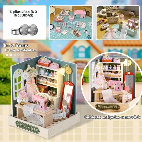 Vista 6 de Flever Kit de casa de muñecas en miniatura para bricolaje, habitación creativa con muebles para un regalo romántico de San Valentín