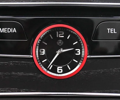 Vista 3 de iJDMTOY Anillo de aluminio rojo para decoración de salpicadero interior de reloj analógico compatible con Mercedes W205 Clase C W213 Clase E X205
